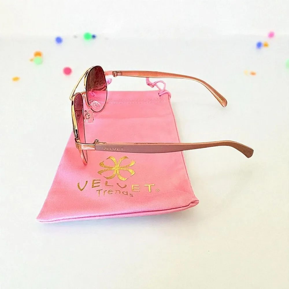 Velvet Eyewear Bonnie Aviator Sunglasses in Rose Gold Flash w/microfiber pouch